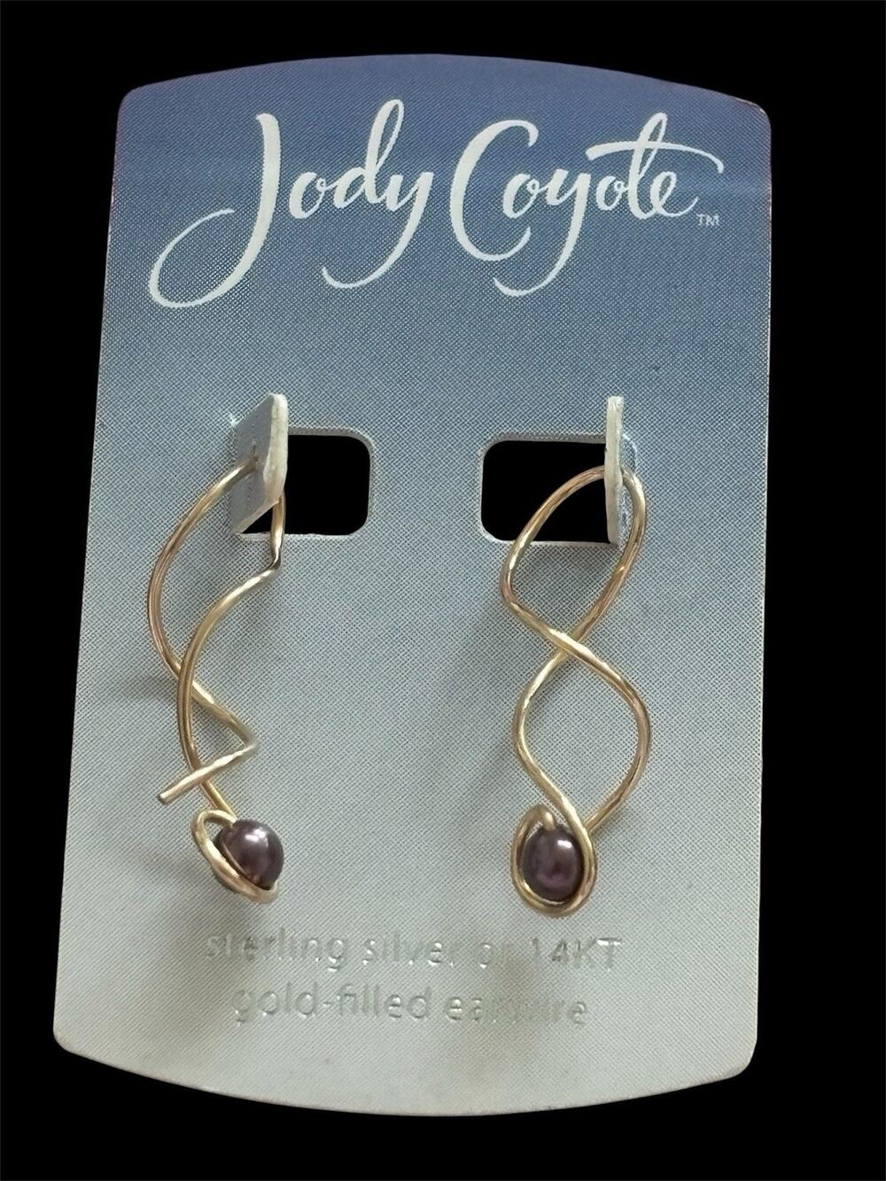 NWT Jody Coyote FW Pearl Spiral Wire Twist Dangle Earrings 14k GF Minimalist